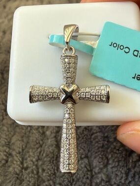 Italian Sterling Silver Moissanite Cross Pendant
